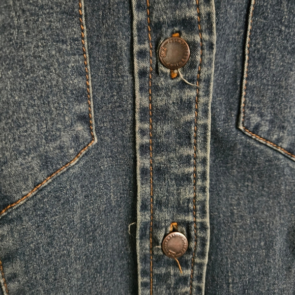 *As-is*‎ Y2K Smart Set stretch denim bodycon shirt-dress - Picture 2 of 7